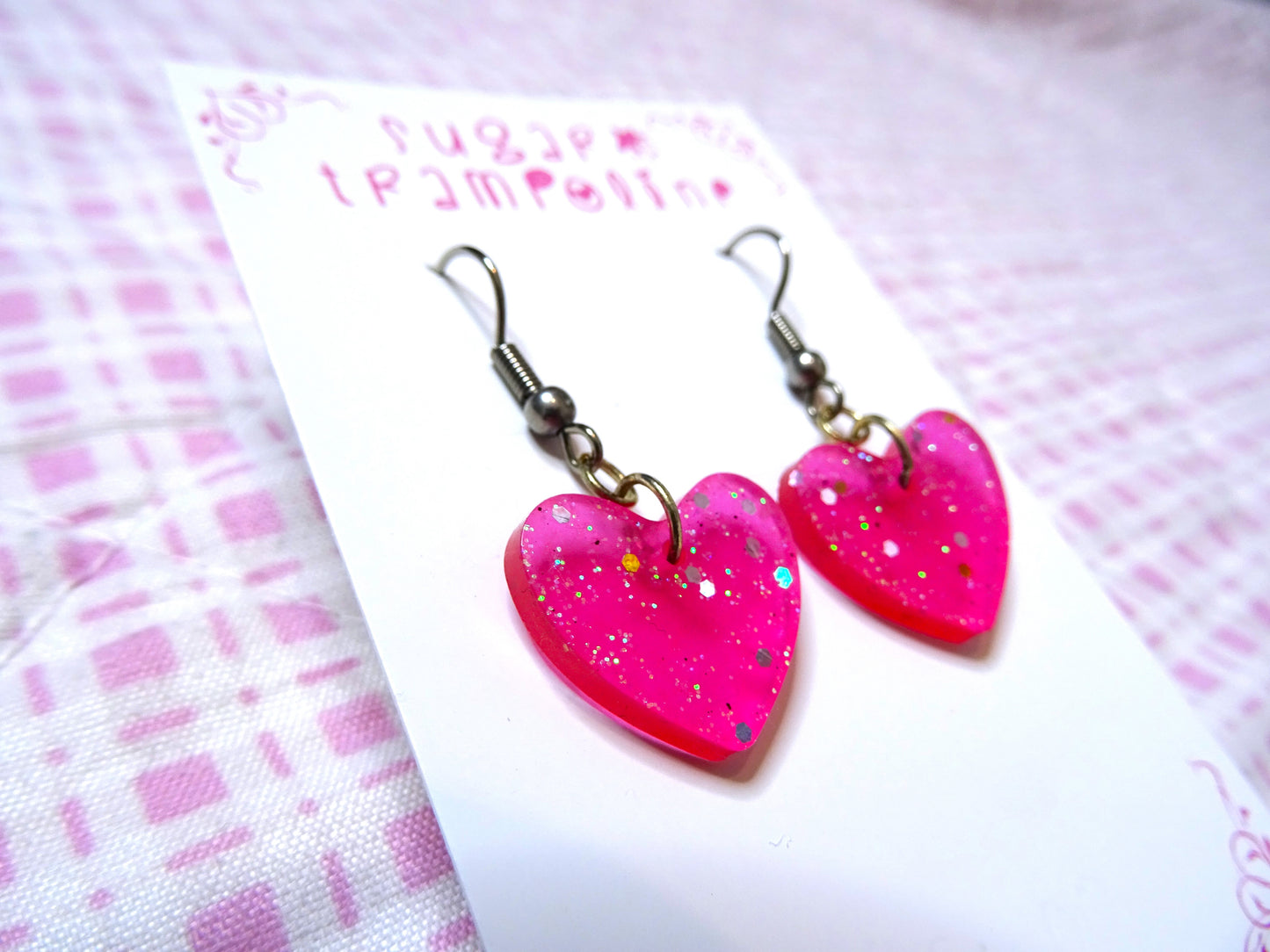 Pink Heart Shaped Resin Lovecore Earrings