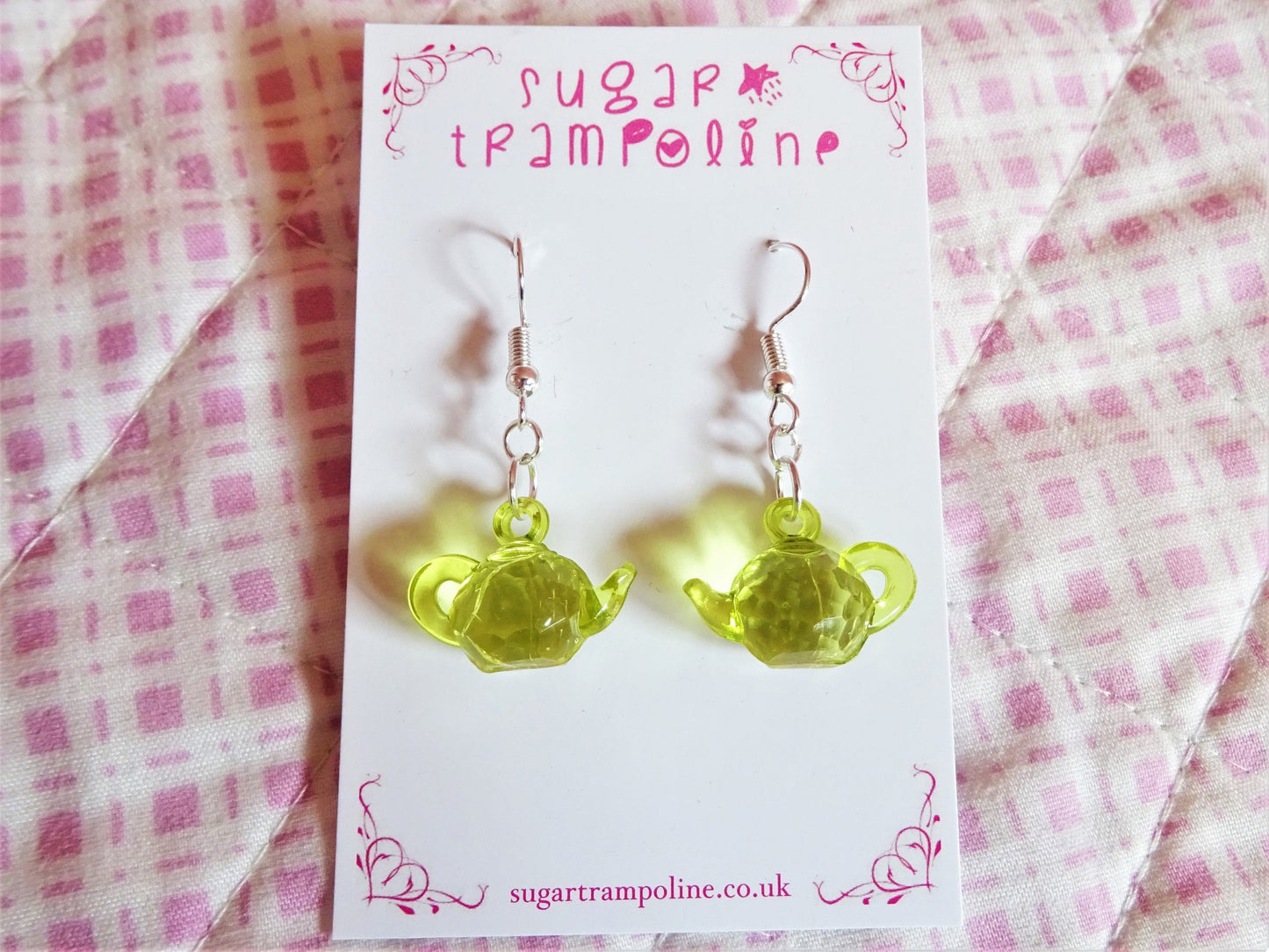 Acid Highlighter Green Kawaii Teapot Earrings