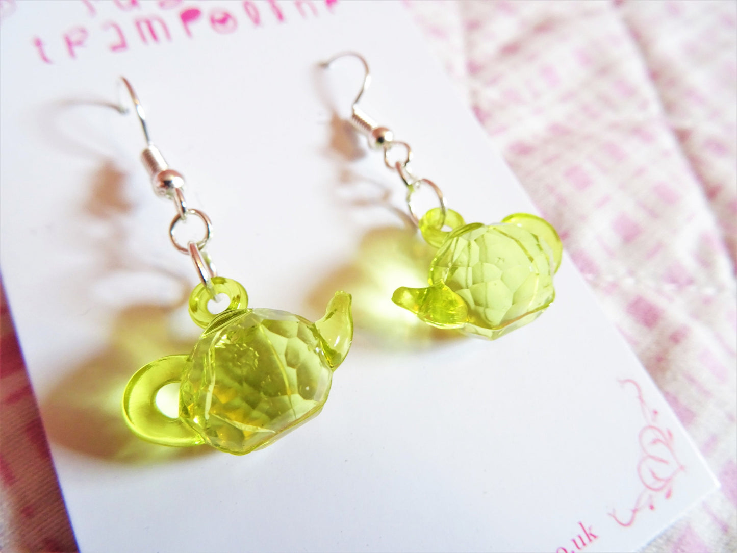 Acid Highlighter Green Kawaii Teapot Earrings