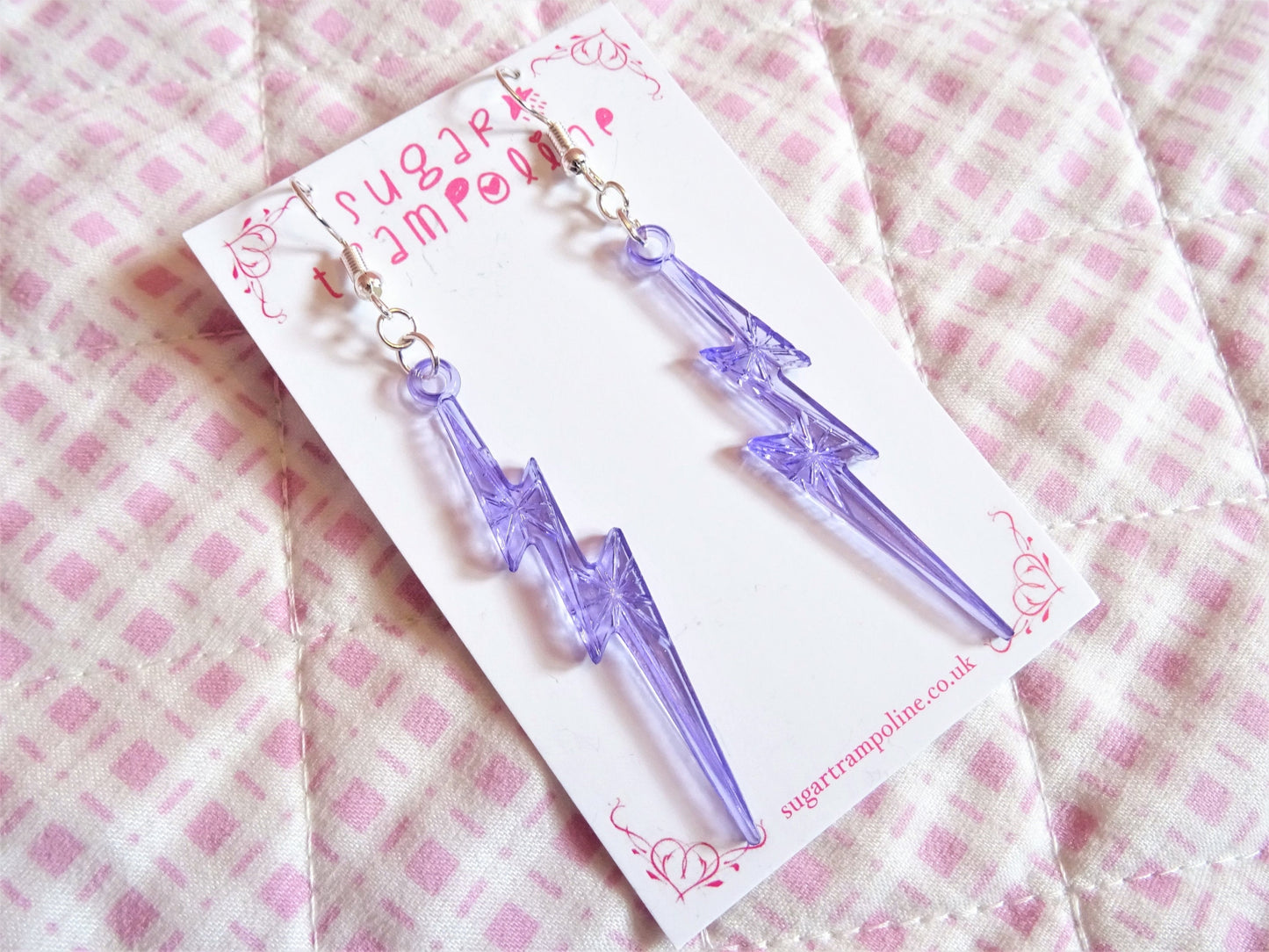 Purple Lightning Bolt Translucent Kawaii Earrings