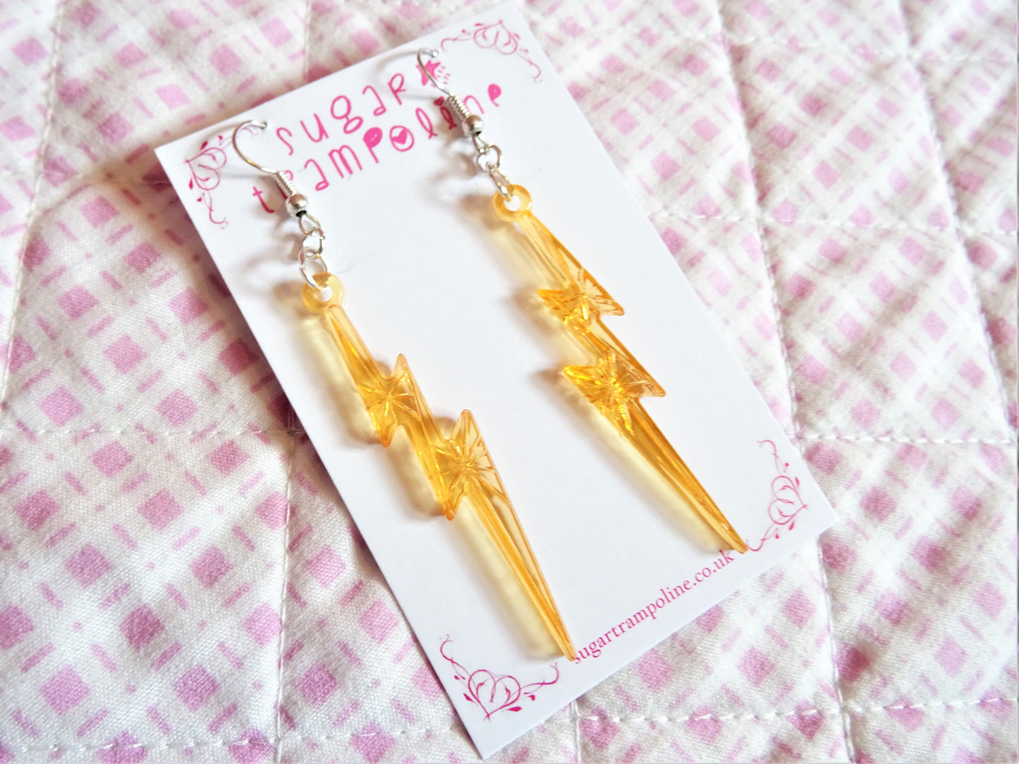 Orange Lightning Bolt Translucent Kawaii Earrings