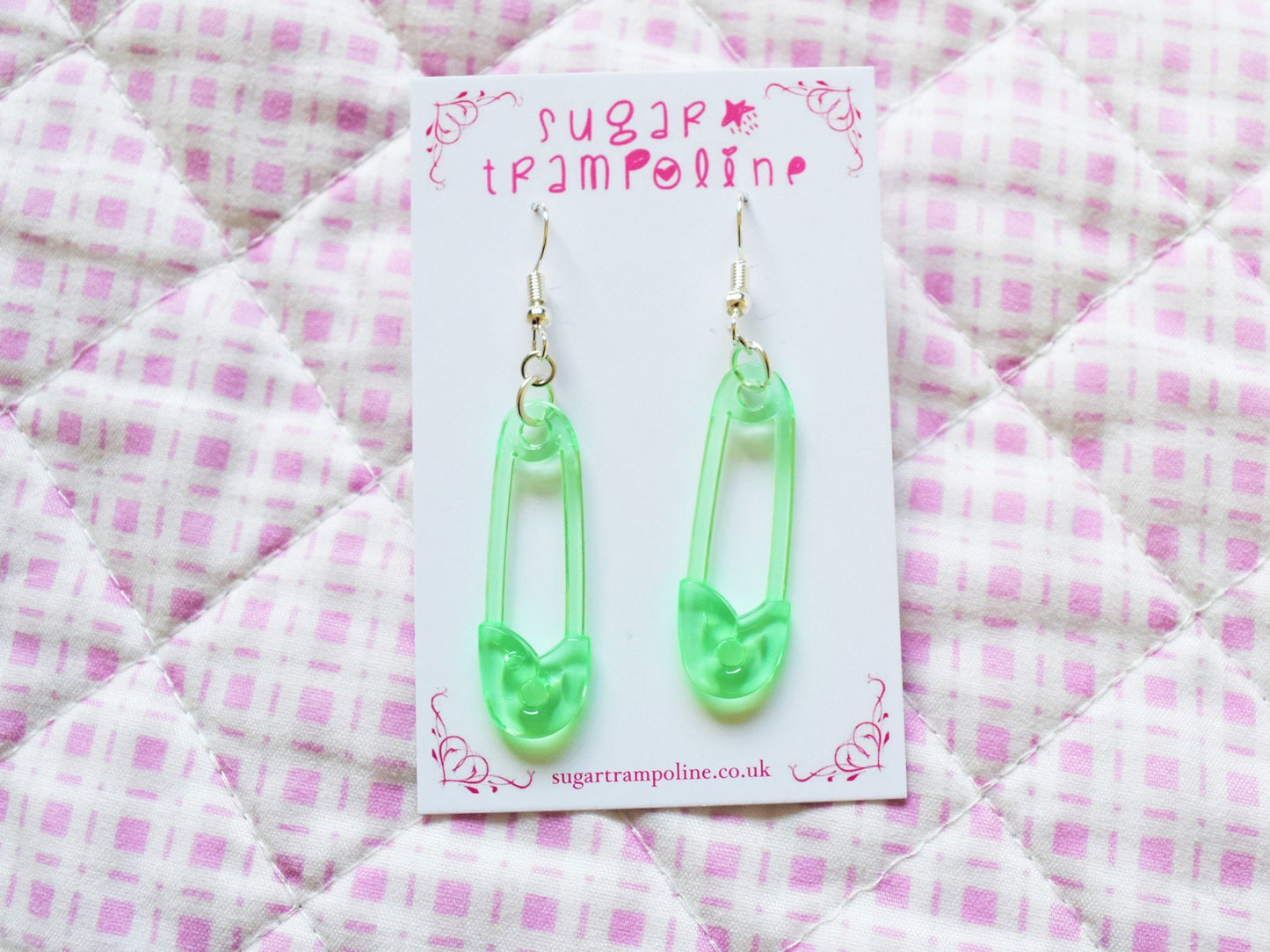 Kawaii Green Safety Pin Earrings