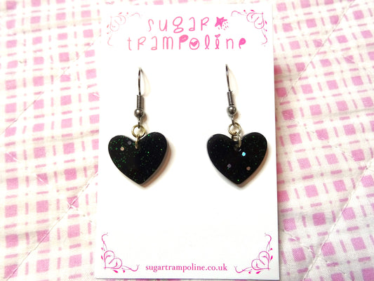 Black Heart Shaped Resin Lovecore Earrings