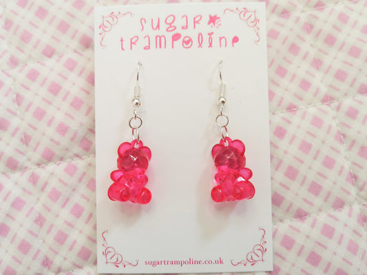 Hot Pink Kawaii Gummi Bear Earrings