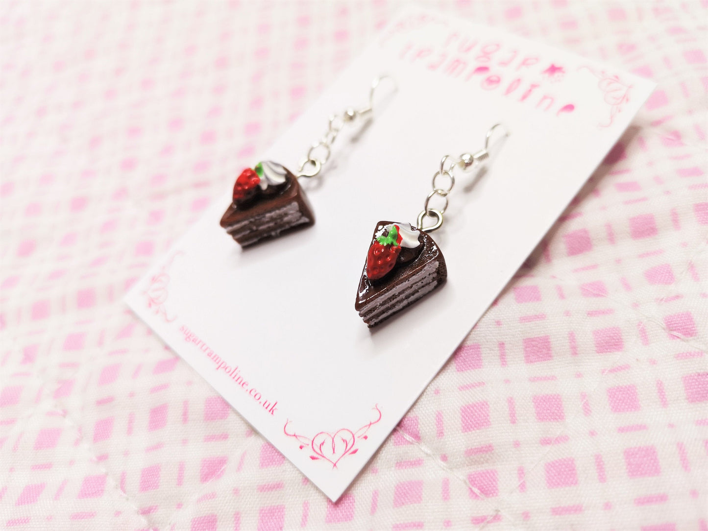 Brown Chocolate Strawberry Layer Cake Kawaii Earrings