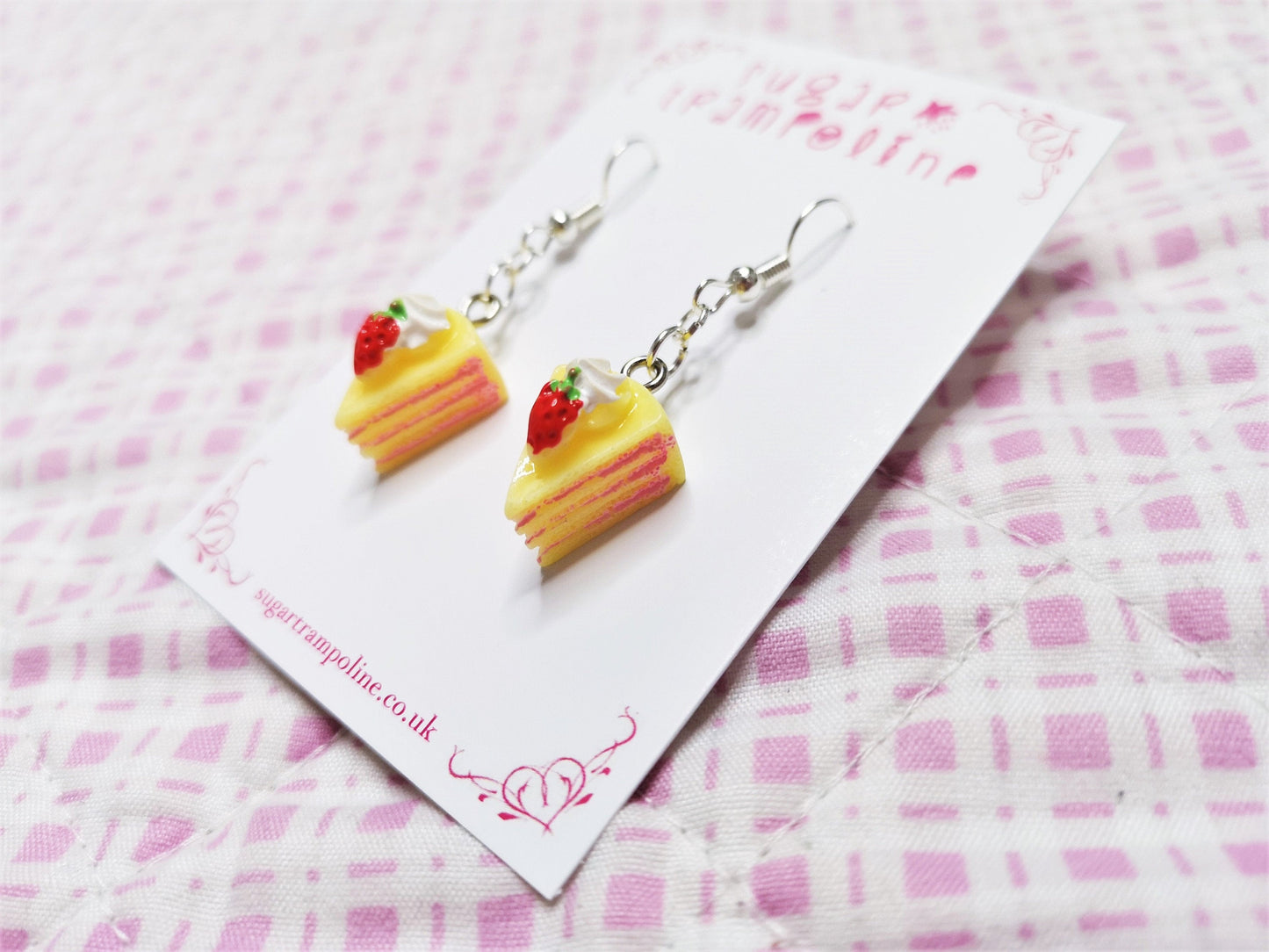 Yellow Vanilla Strawberry Layer Cake Kawaii Earrings