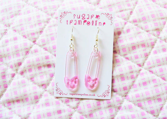 Kawaii Pastel Pink Safety Pin Earrings