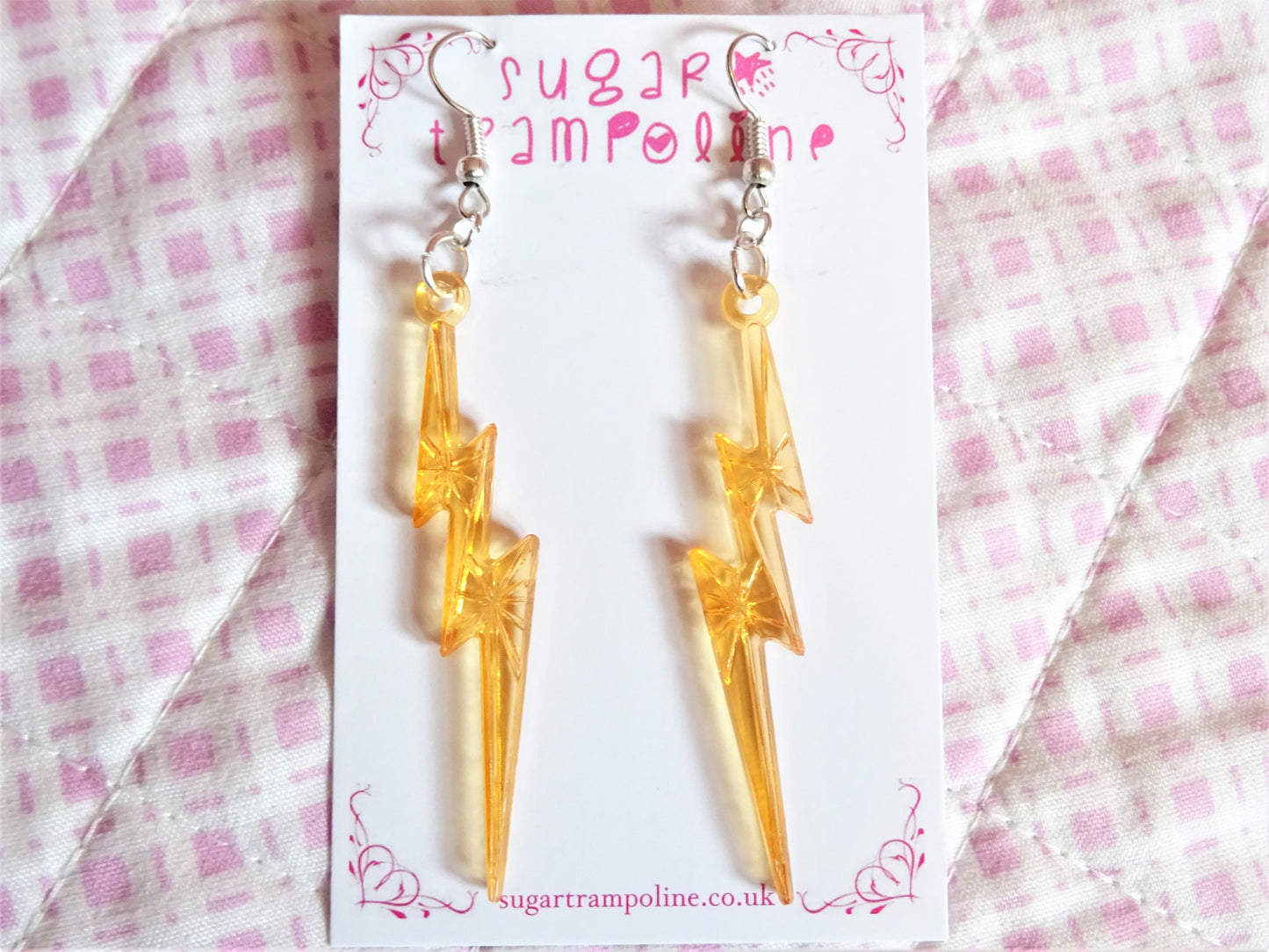 Orange Lightning Bolt Translucent Kawaii Earrings
